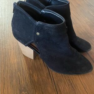 POL Black Ankle Booties with Wooden Heel
